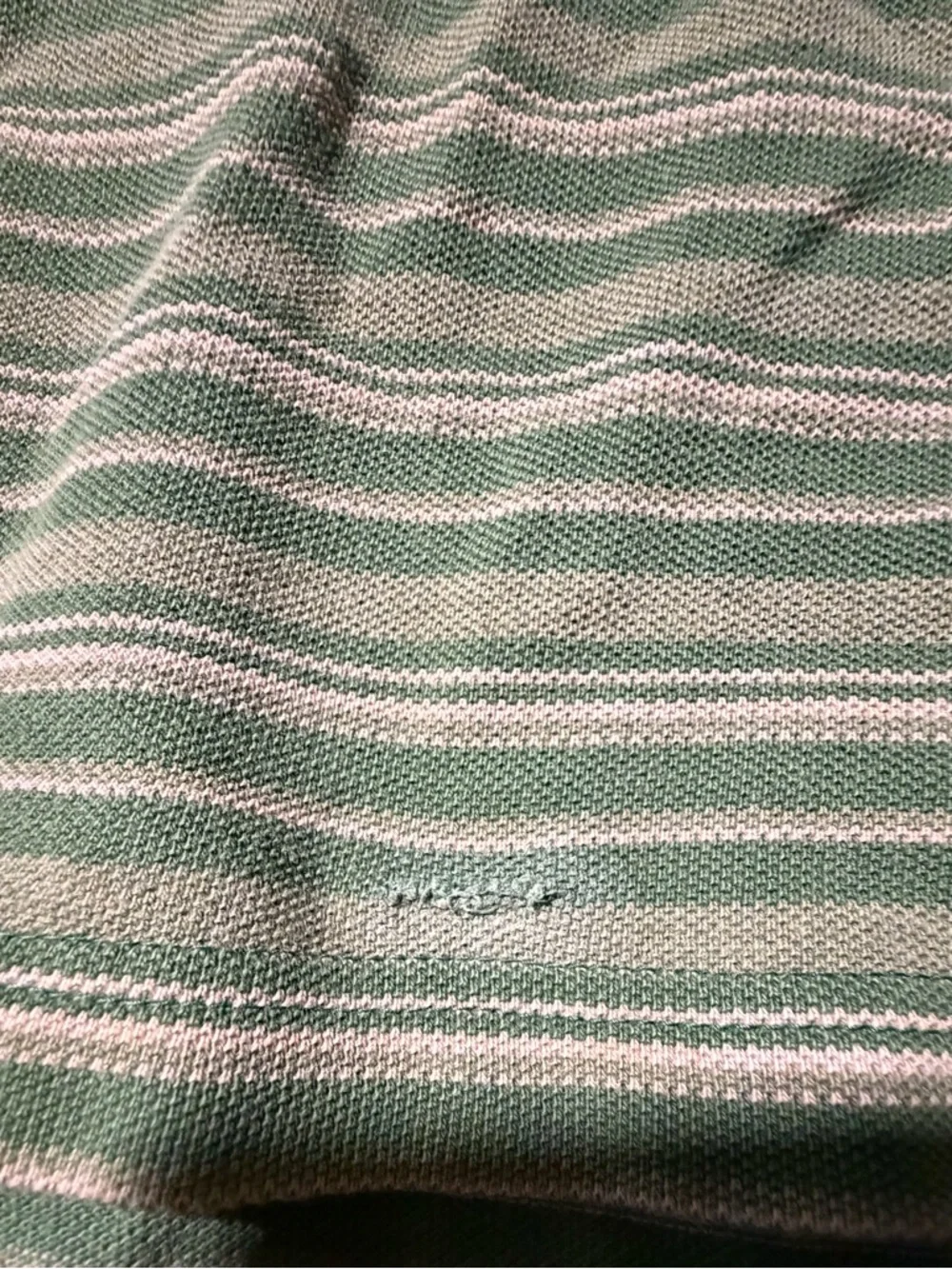 L.L. Bean striped polo shirt short-sleeved green, white, tan‎ 100% cotton, large